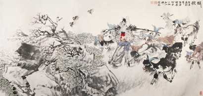 杨立舟 丙子（1996年）作 牧歌 镜心